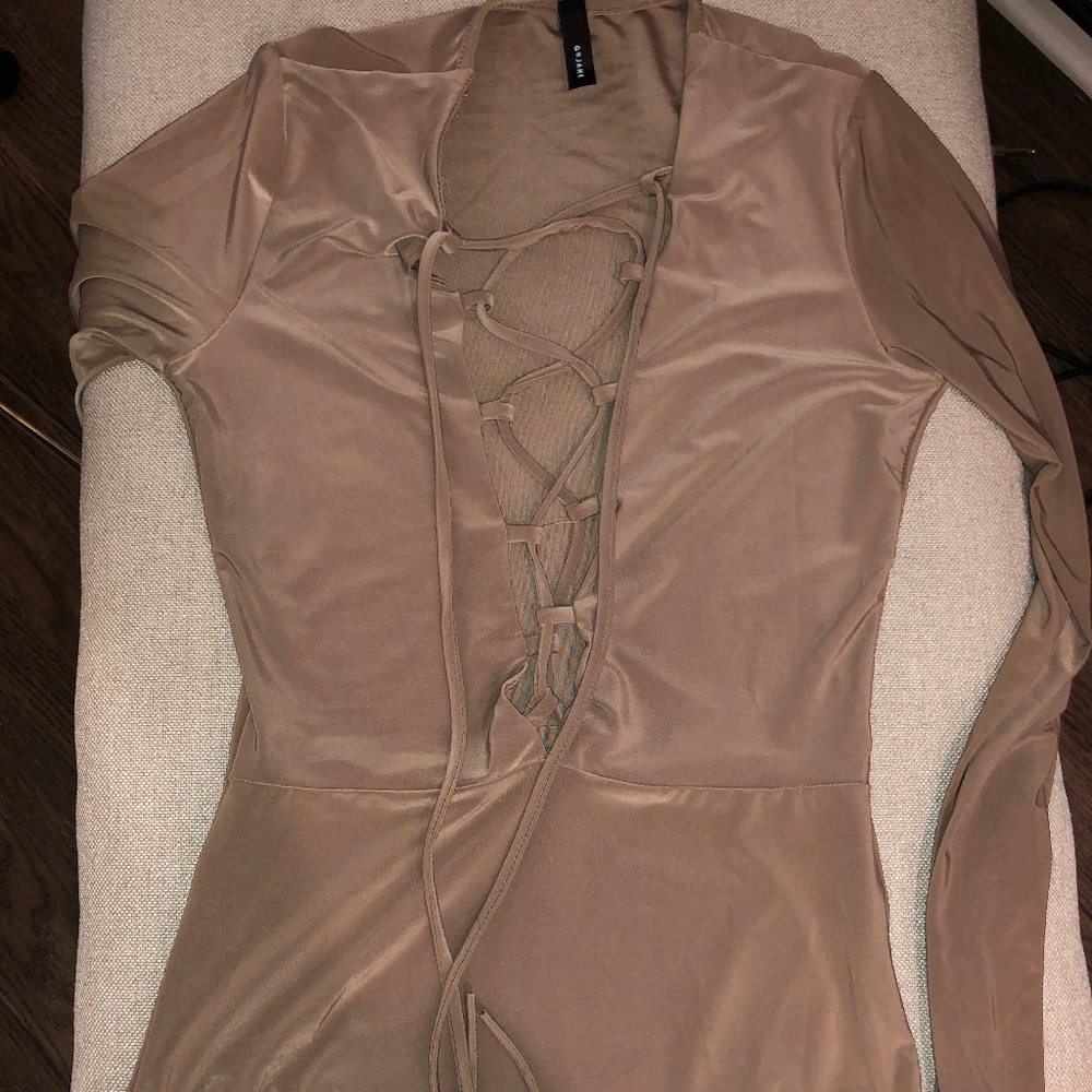 2/$18 - Golden Tan Lace Up Bodysuit